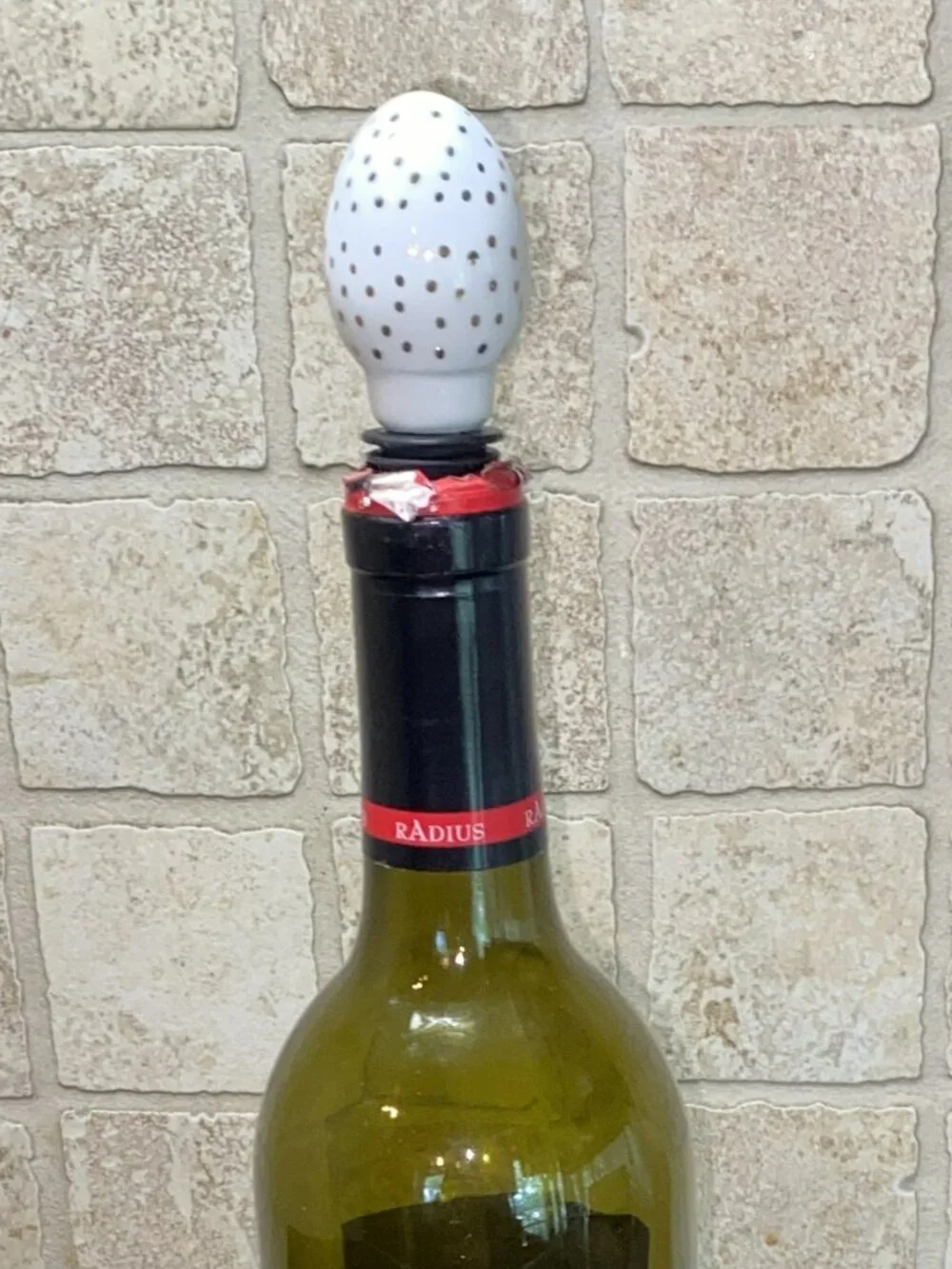 Wine Bottle Stopper-White Glazed Porcelain Egg w/Gold Polka Dots, by Threshold
